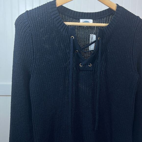 Old Navy NWT Navy Blue Knit Sweater Long Sleeve Lace Up Neck - Picture 1 of 11
